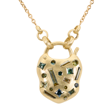 Green Mixed Cut Confetti Padlock Necklace - Made to Order